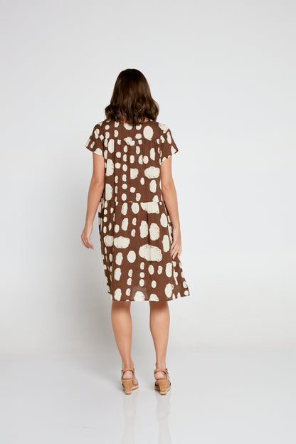 Emery Cotton Dress - Mocha/Cream Spot