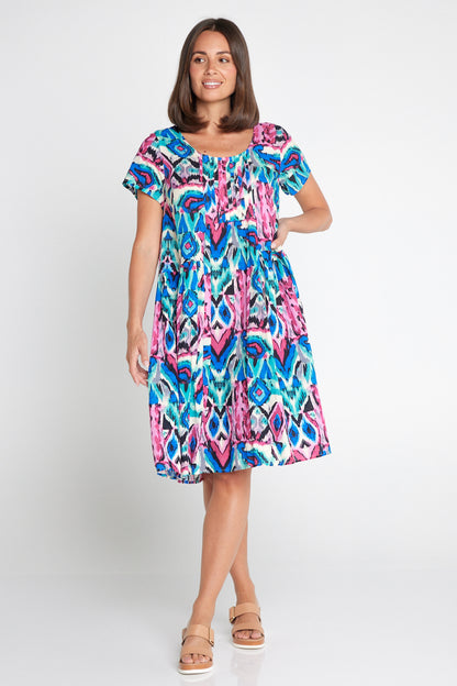 Emery Dress - Royal/Pink Ikat