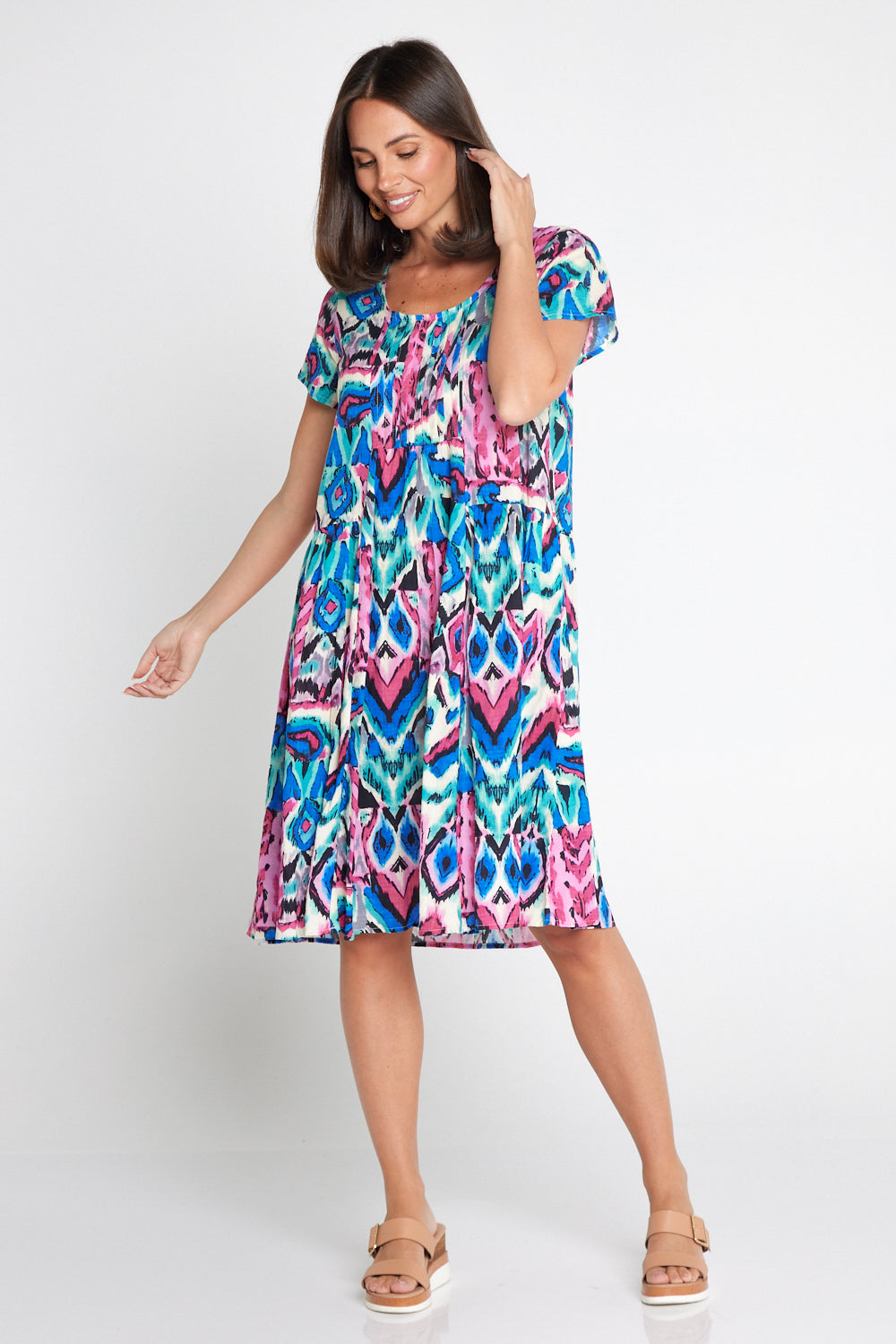 Emery Dress - Royal/Pink Ikat