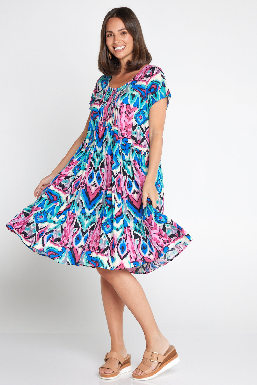 Emery Dress - Royal/Pink Ikat
