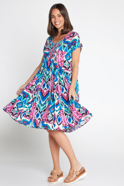 Emery Dress - Royal/Pink Ikat
