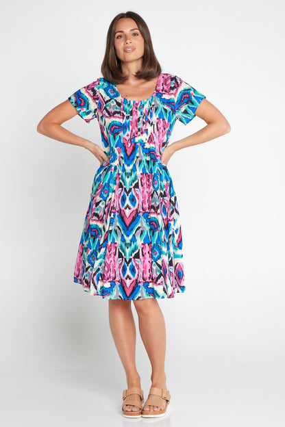 Emery Dress - Royal/Pink Ikat