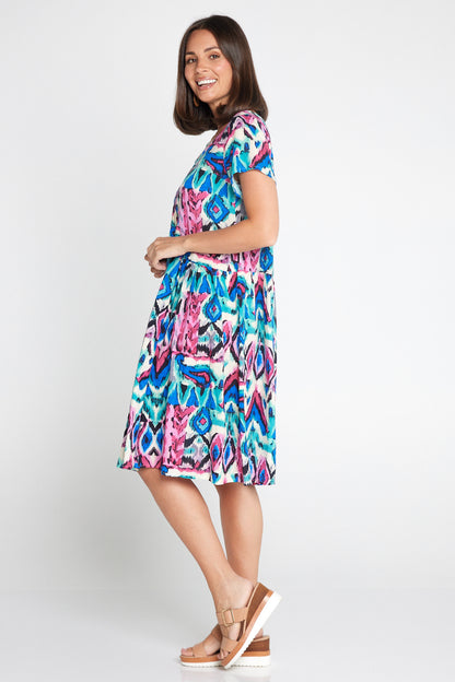 Emery Dress - Royal/Pink Ikat