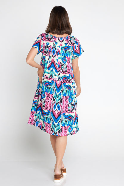 Emery Dress - Royal/Pink Ikat