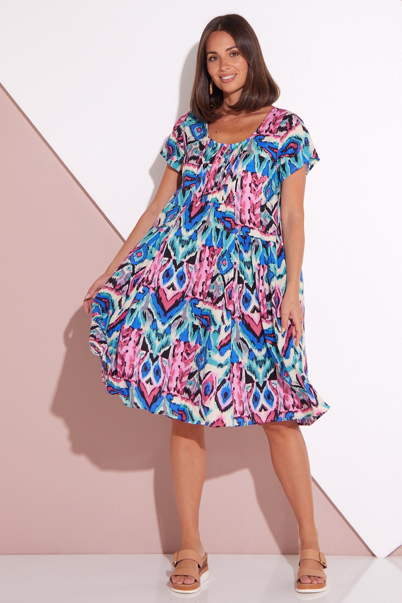 Emery Dress - Royal/Pink Ikat