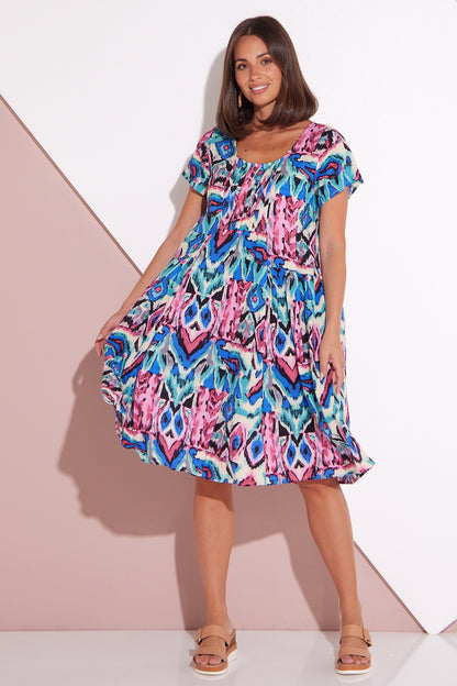 Emery Dress - Royal/Pink Ikat