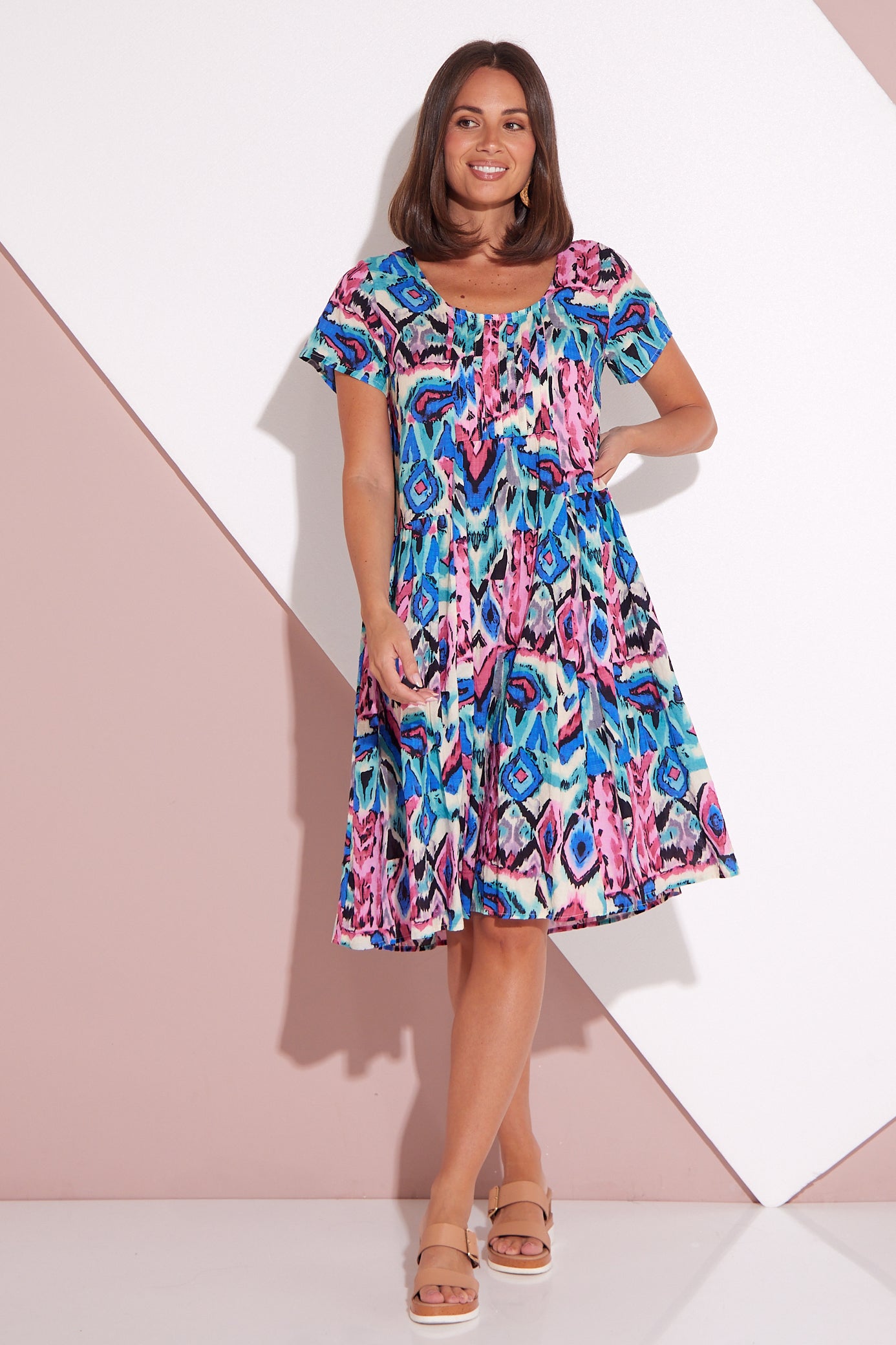 Emery Dress - Royal/Pink Ikat