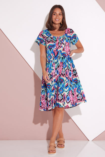 Emery Dress - Royal/Pink Ikat