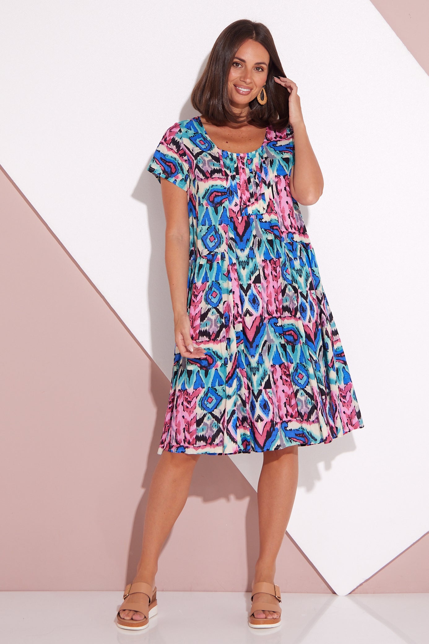 Emery Dress - Royal/Pink Ikat