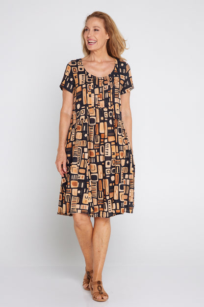 Emery Dress - Golden Brown 70s