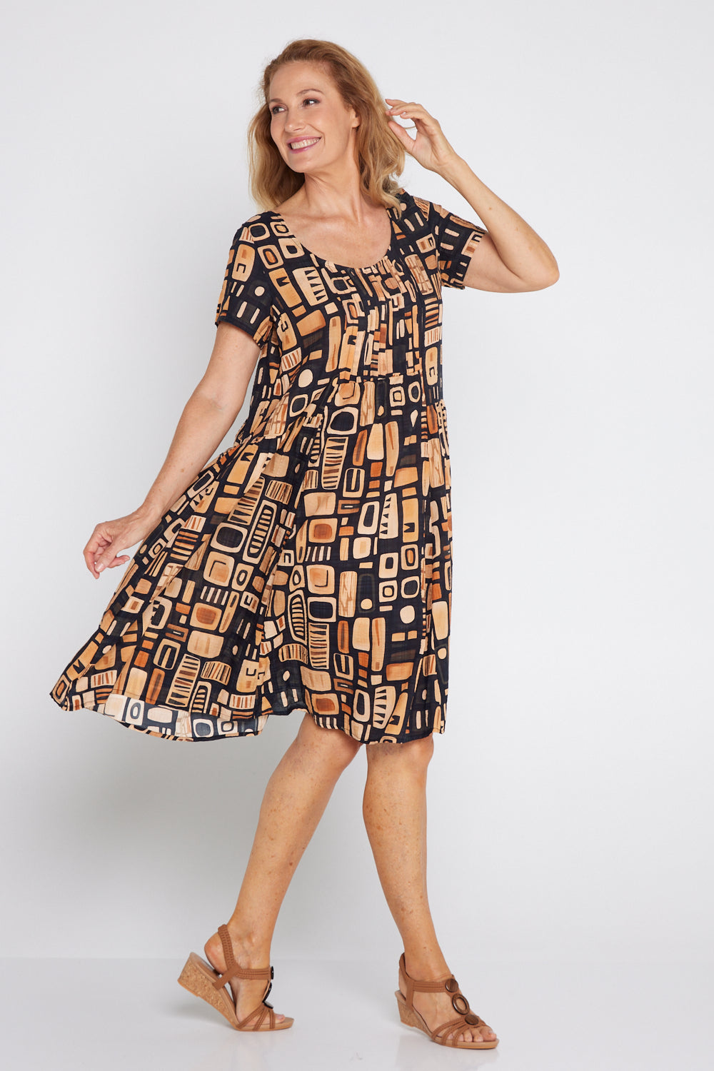 Emery Dress - Golden Brown 70s