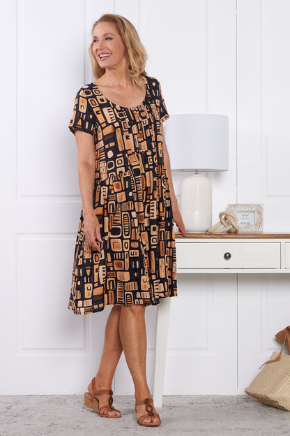 Emery Dress - Golden Brown 70s