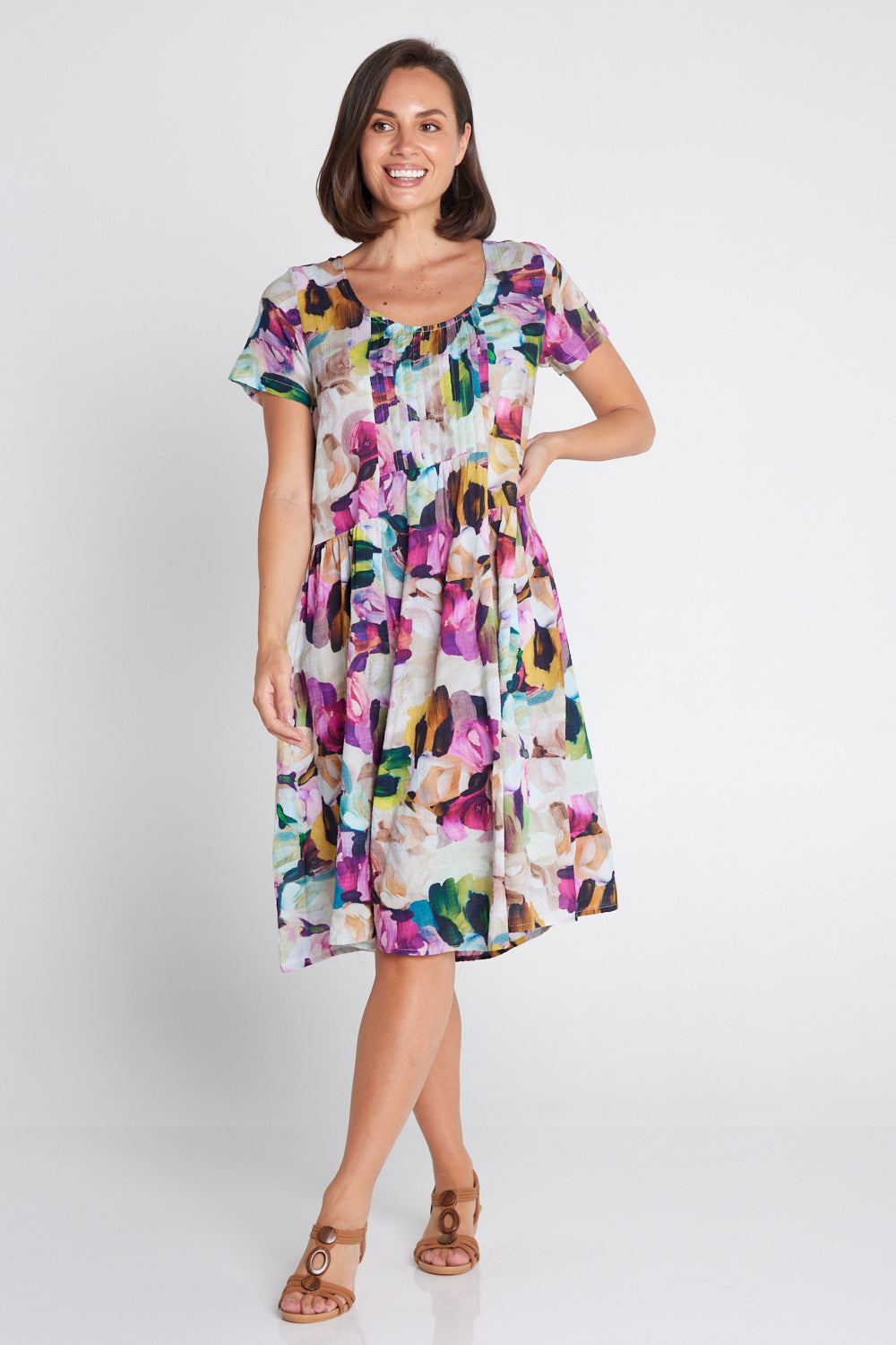 Emery Dress - Pastel Floral Painting