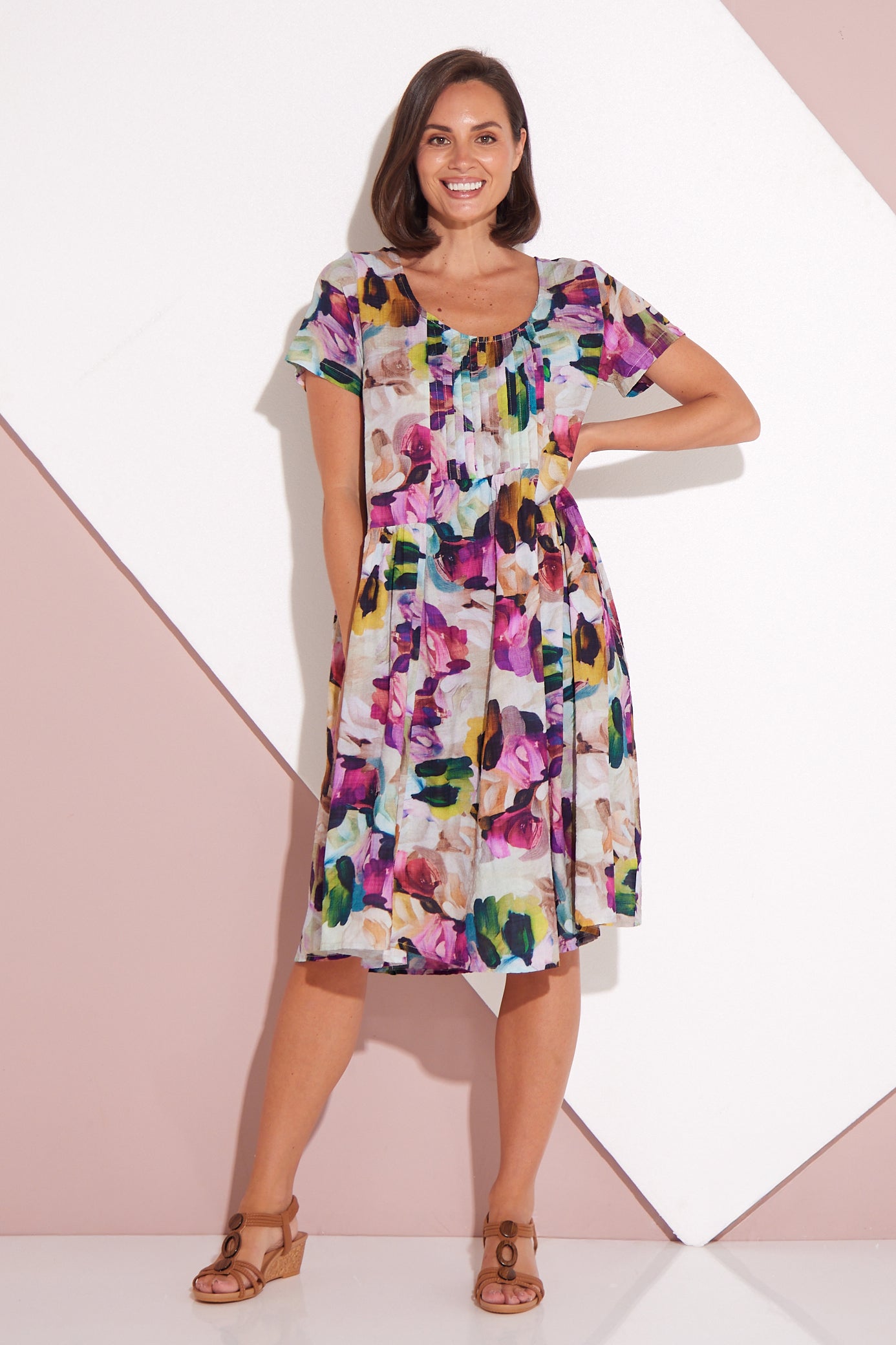 Emery Dress - Pastel Floral Painting