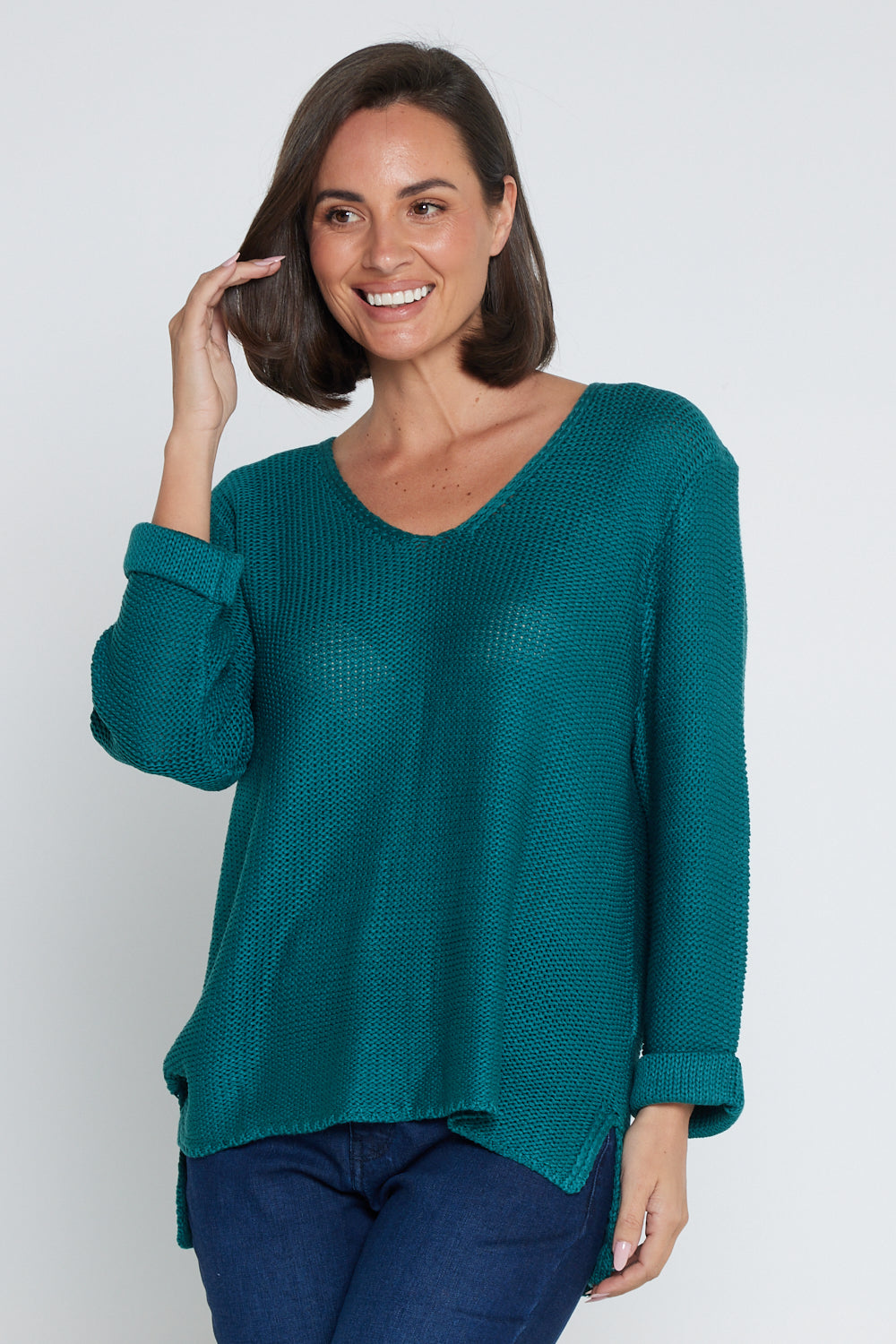 Emmy Cotton Knit Jumper Teal TULIO Fashion