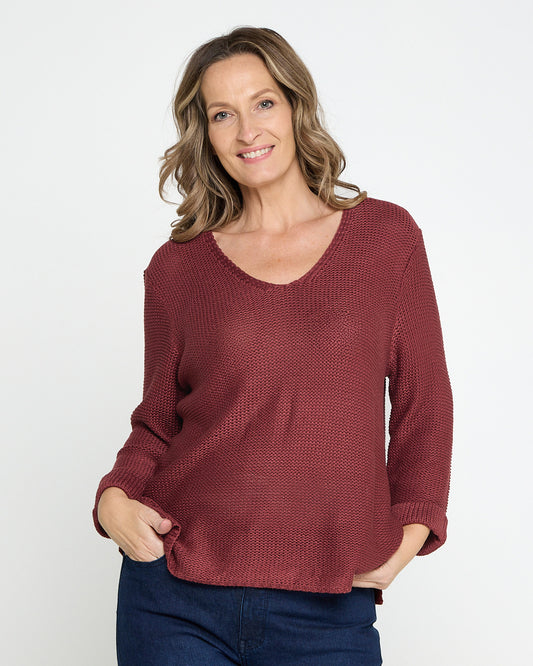 Emmy Cotton Knit Jumper - Cherry Cola