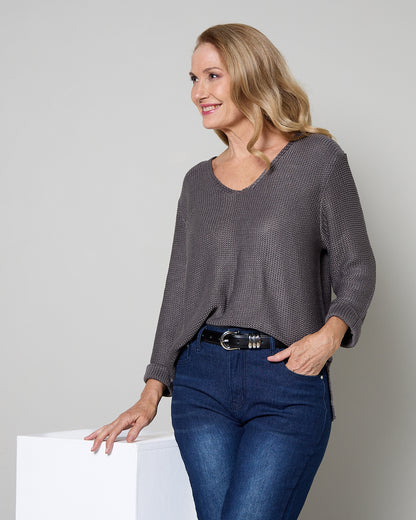 Emmy Cotton Knit Jumper - Charcoal