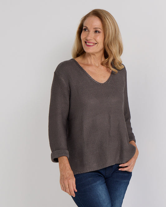 Emmy Cotton Knit Jumper - Charcoal