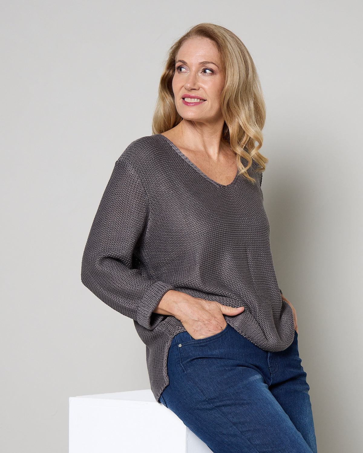 Emmy Cotton Knit Jumper - Charcoal