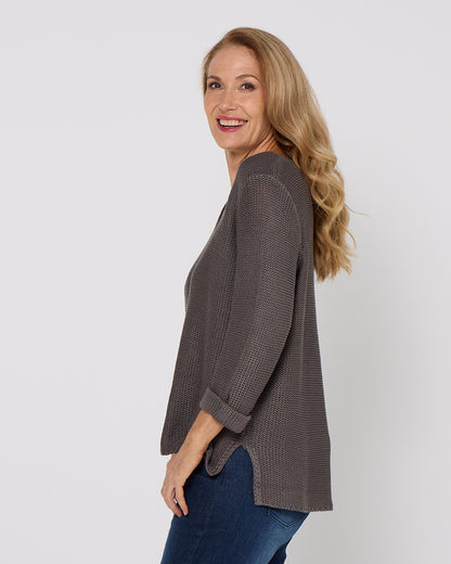 Emmy Cotton Knit Jumper - Charcoal