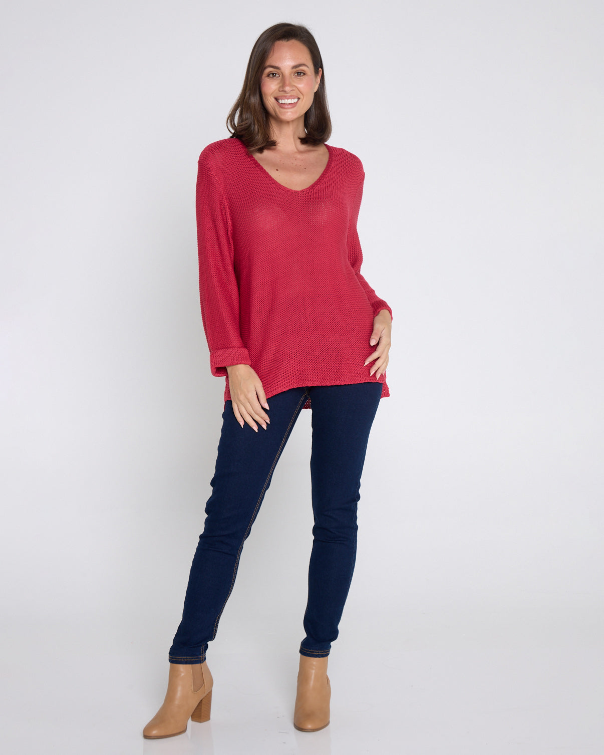 Emmy Cotton Knit Jumper - Cherry Red