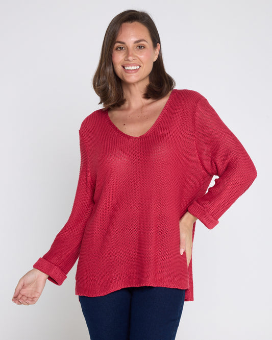 Emmy Cotton Knit Jumper - Cherry Red