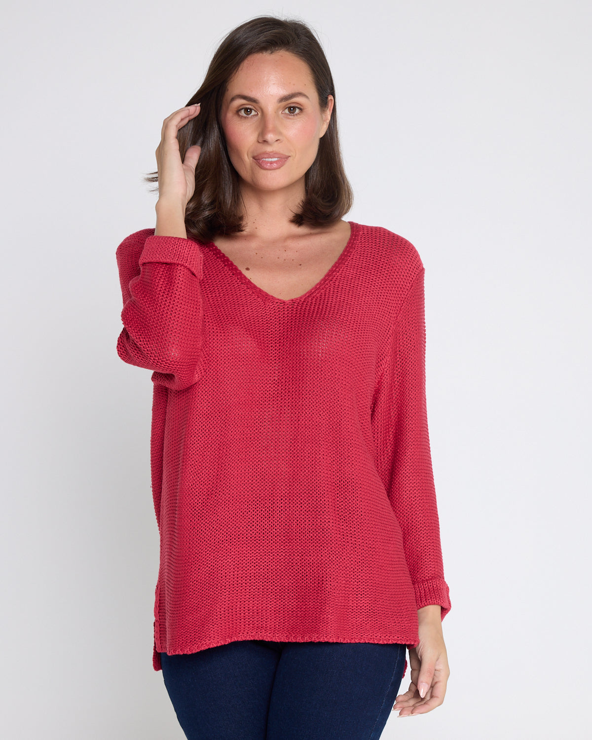 Emmy Cotton Knit Jumper - Cherry Red