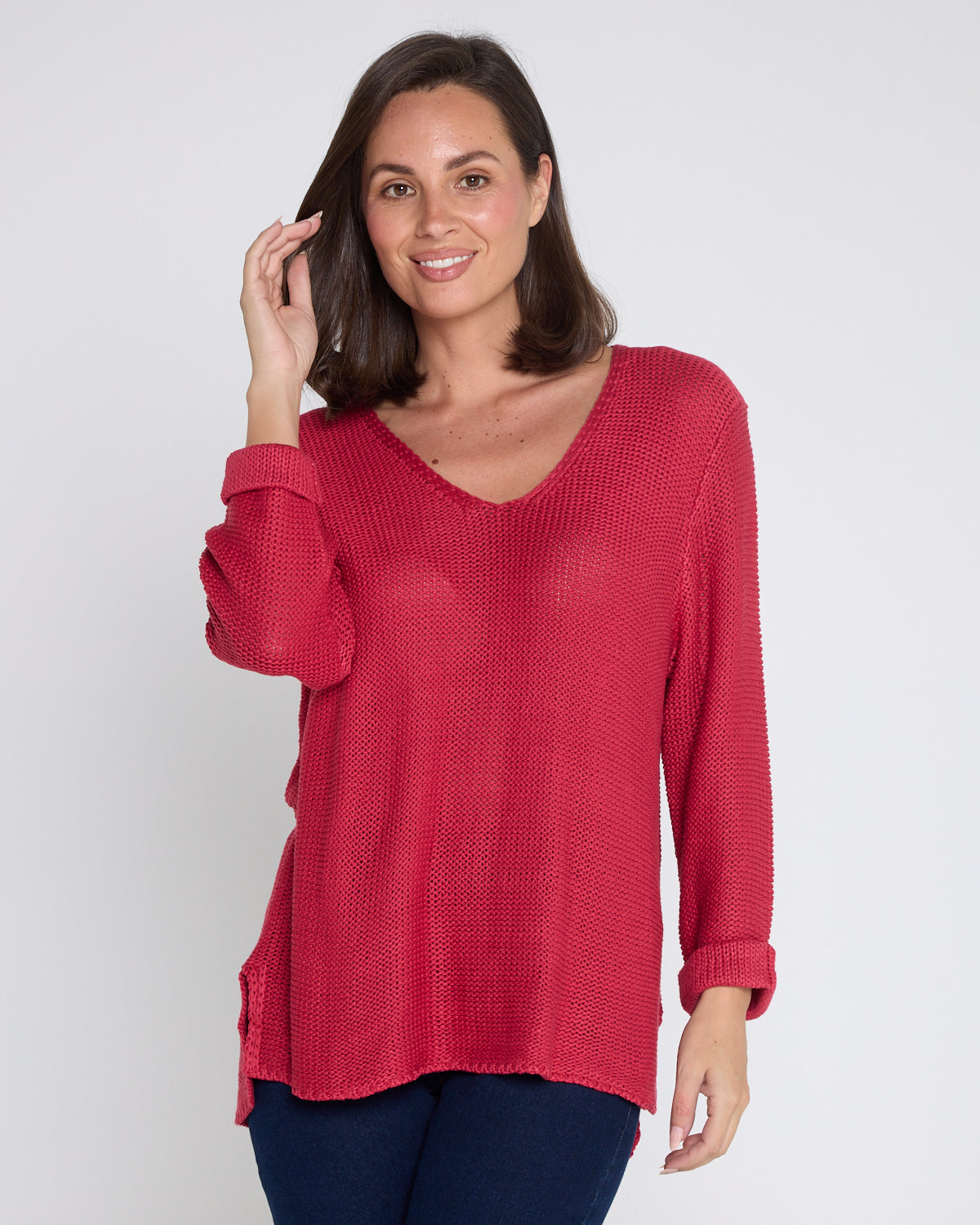 Emmy Cotton Knit Jumper - Cherry Red