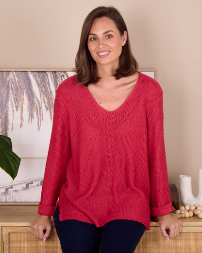 Emmy Cotton Knit Jumper - Cherry Red