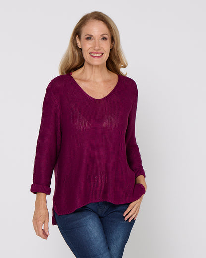 Emmy Cotton Knit Jumper - Plum
