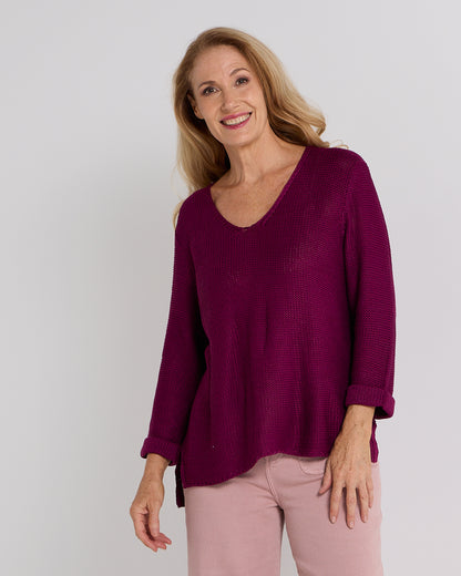 Emmy Cotton Knit Jumper - Plum