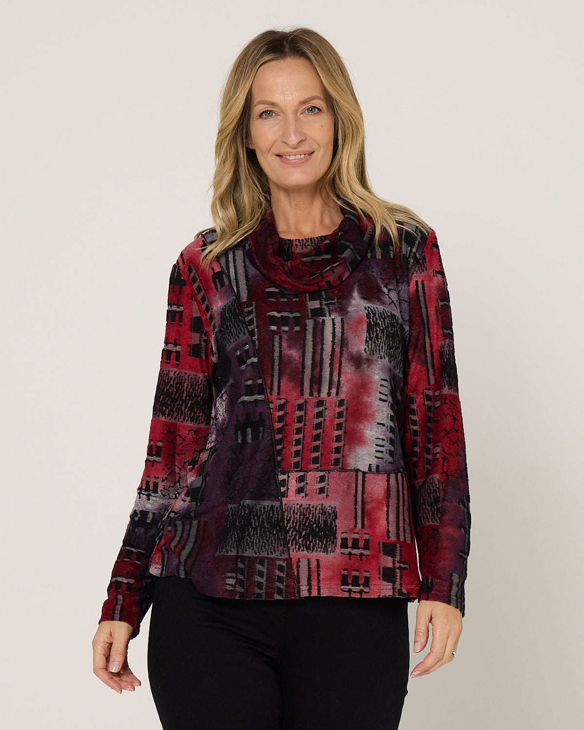 Erica Burnout Top - Burgundy Multi