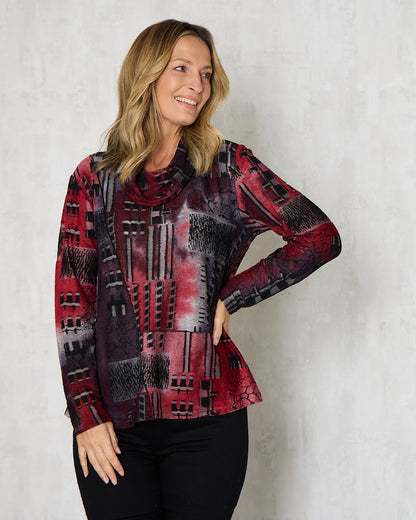 Erica Burnout Top - Burgundy Multi