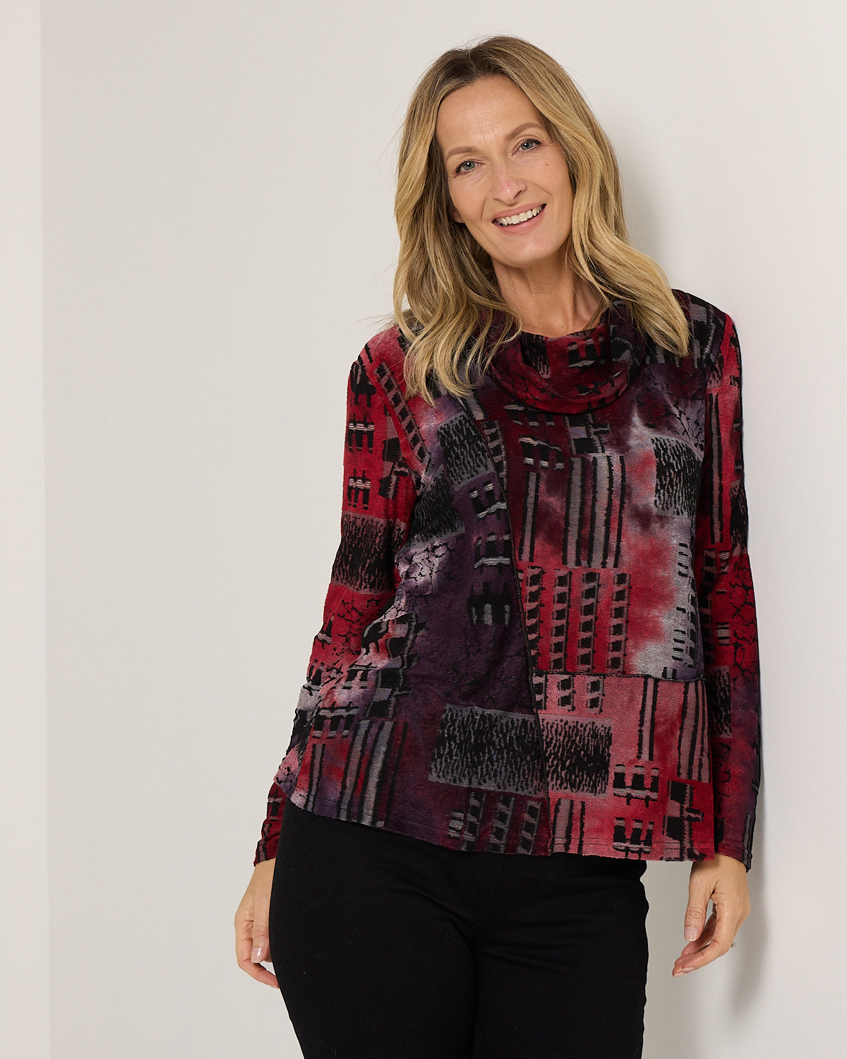 Erica Burnout Top - Burgundy Multi