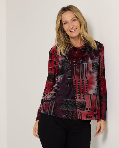 Erica Burnout Top - Burgundy Multi