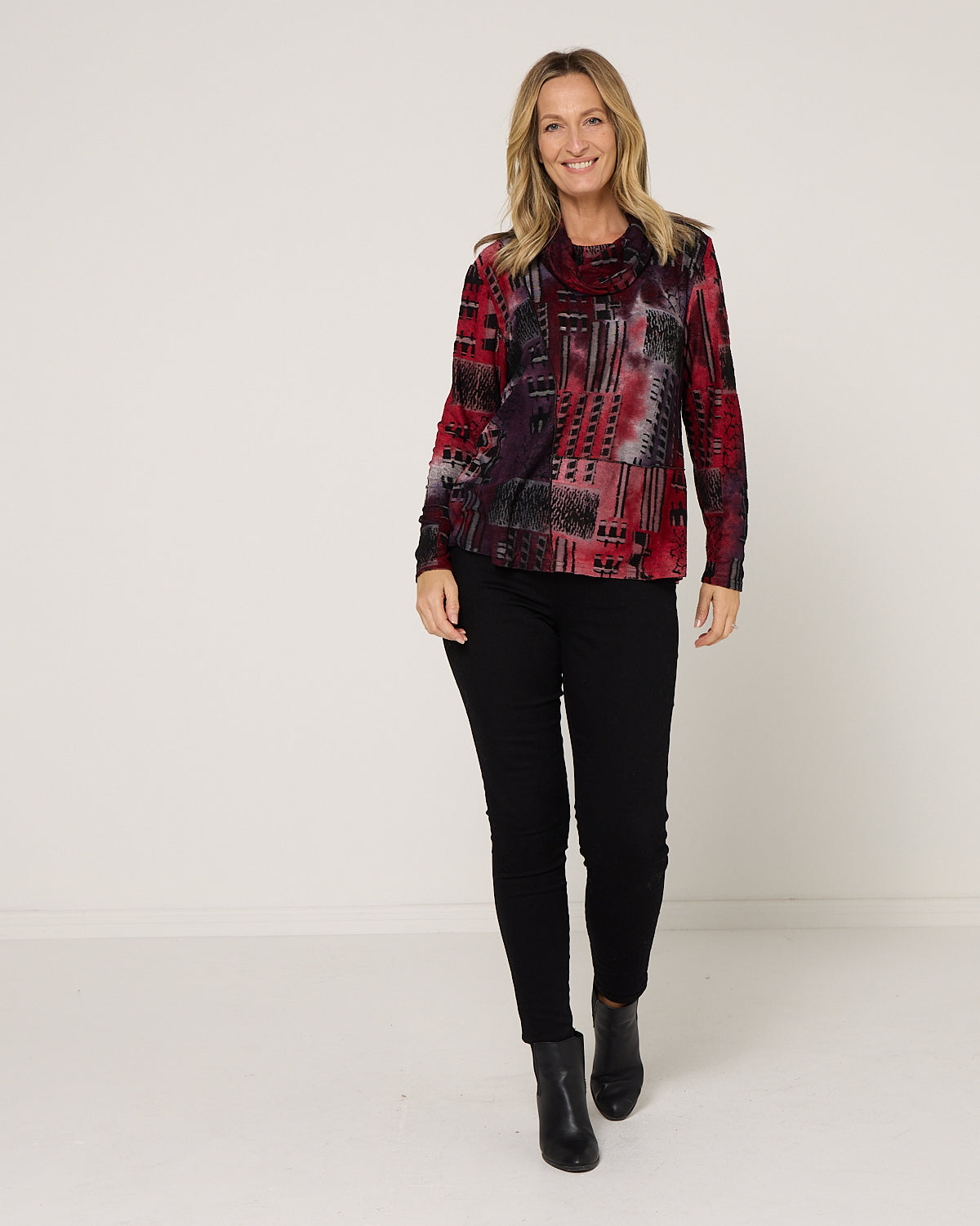 Erica Burnout Top - Burgundy Multi