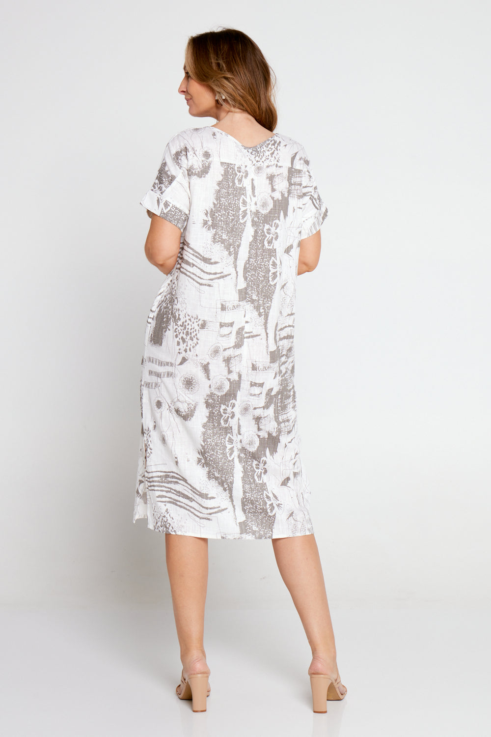 Esiteri Linen Dress - Ivory/Driftwood Sketch
