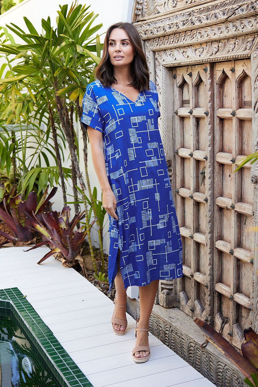 Royal blue linen dress best sale