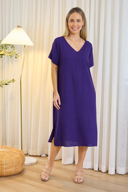 Esiteri Linen Dress - Purple