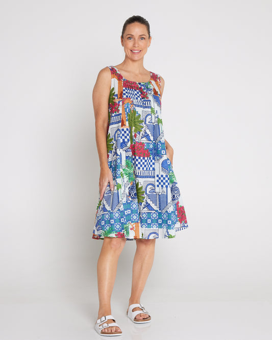 Estelle Crew Dress - Greek Island Blue