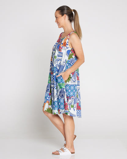 Estelle Crew Dress - Greek Island Blue