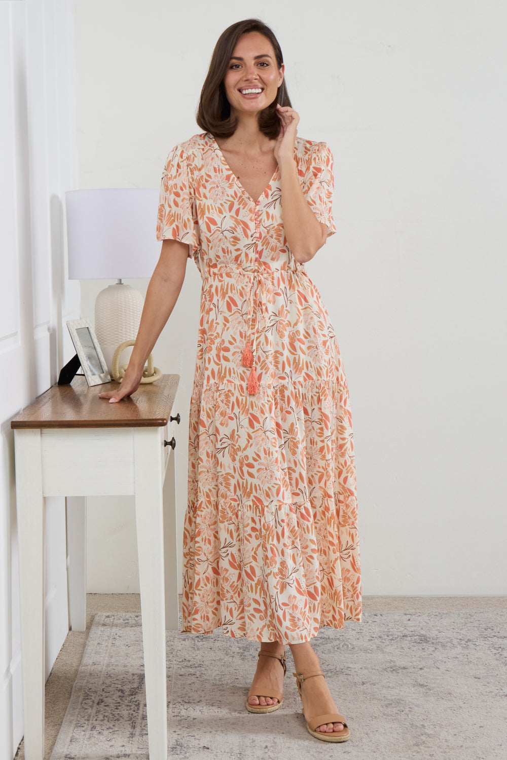 Evelyn Dress - Peach/Cocoa Floral