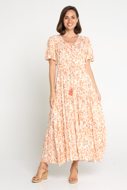 Evelyn Dress - Peach/Cocoa Floral