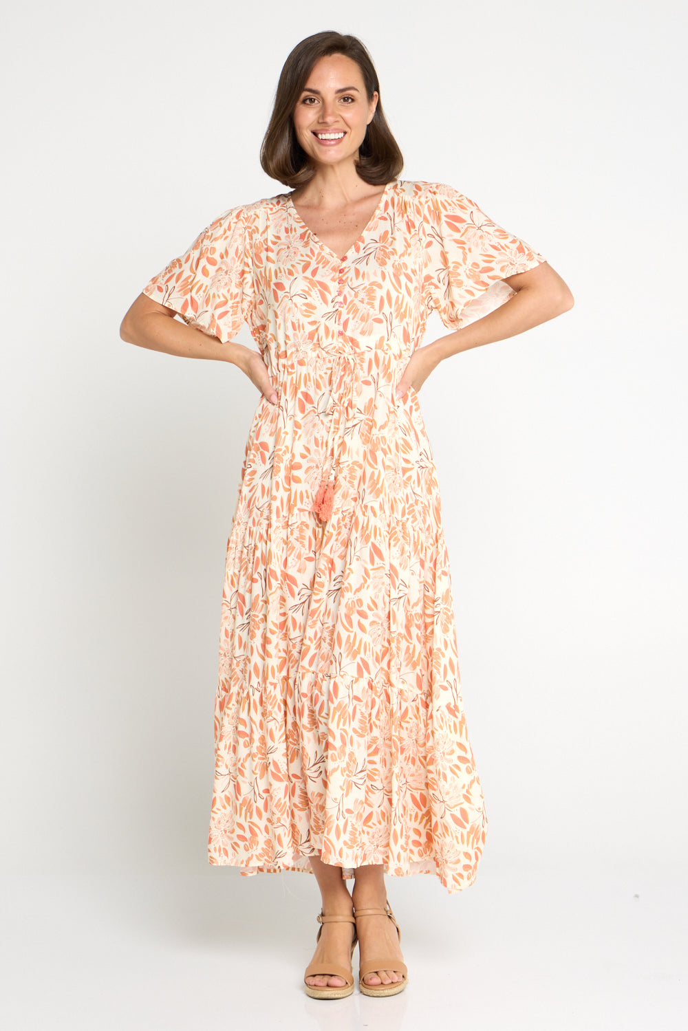 Evelyn Dress - Peach/Cocoa Floral