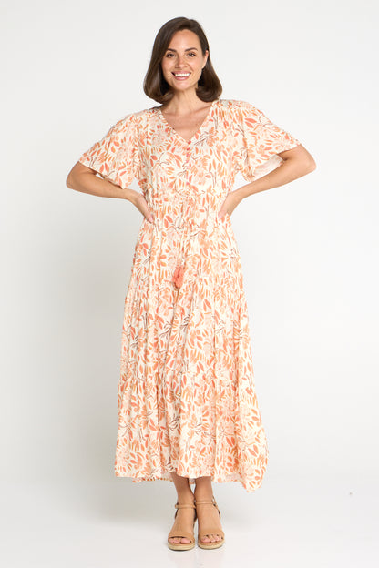 Evelyn Dress - Peach/Cocoa Floral