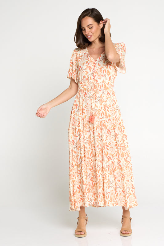 Evelyn Dress - Peach/Cocoa Floral