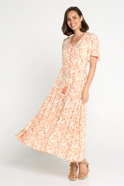 Evelyn Dress - Peach/Cocoa Floral