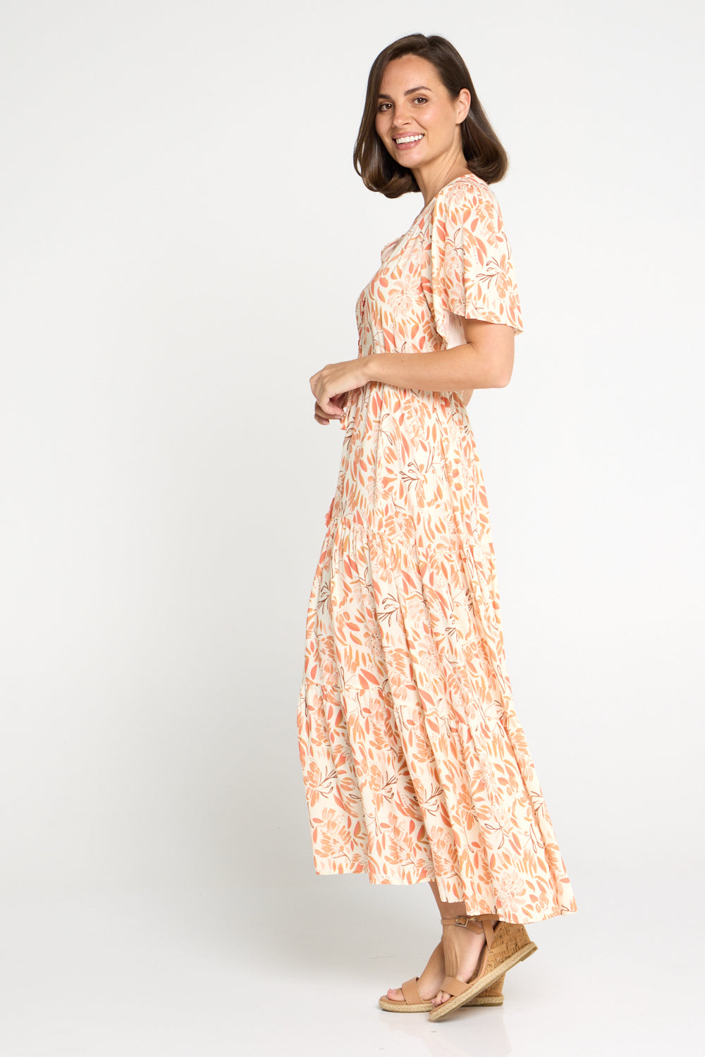 Evelyn Dress - Peach/Cocoa Floral