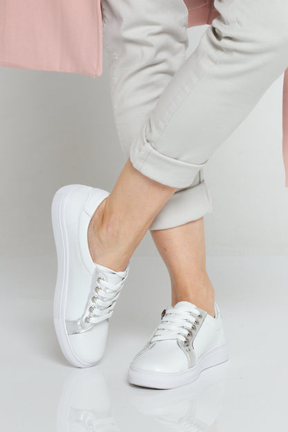 Evie Leather Sneakers - White/Silver