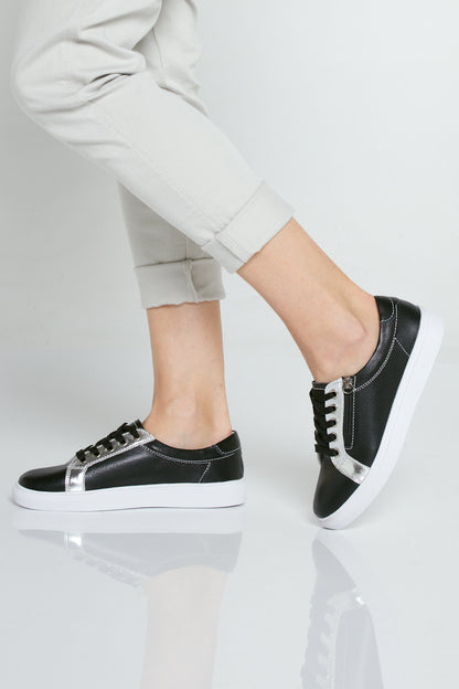 Evie Leather Sneakers - Black/Silver